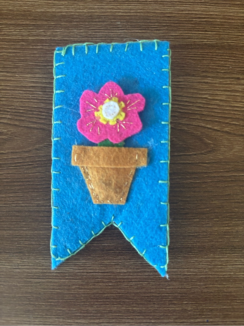 Handmade Felt Flower Pot Banner Badge- Blue & Pink